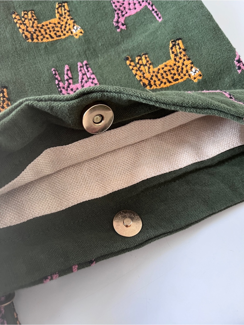 Green Canvas Embroidered Leopard Crossbody Tote Bag Adjustable Strap - Picture 4 of 7